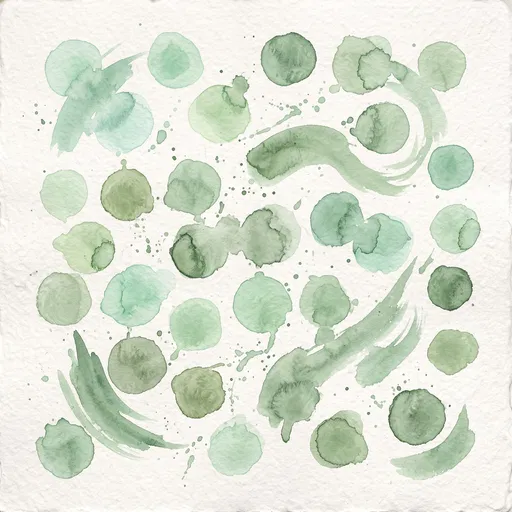 Pastel Green Watercolor Swatches and Brushstrokes