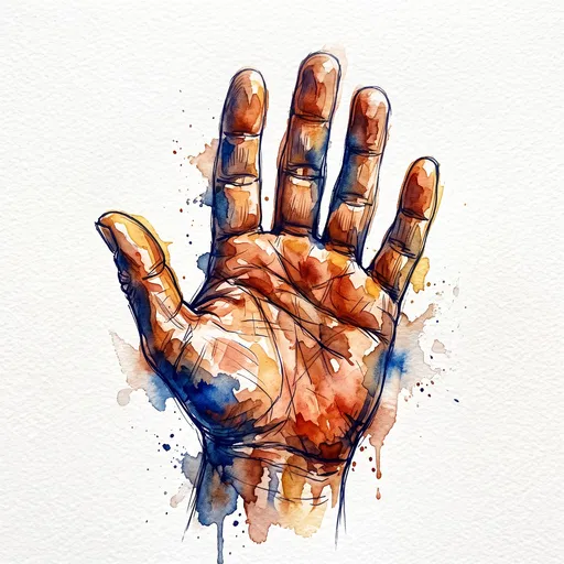 Watercolor and Ink Open Hand Illustration