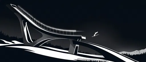 Minimalist Monochrome Ski Jump Tower Illustration