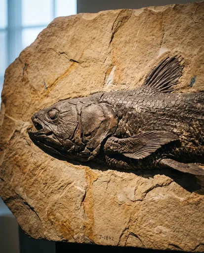 Coelacanth Fish Fossil in Limestone Rock