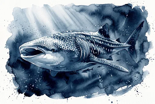 Blue Watercolor Whale Shark Illustration