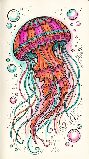 Vibrant Ink and Marker Jellyfish Illustration