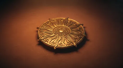 Ornate Gold Sunburst Medallion on Terracotta