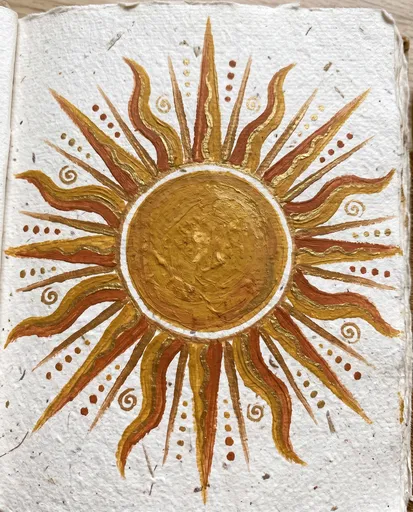 Ochre and Gold Sun Painting on Paper
