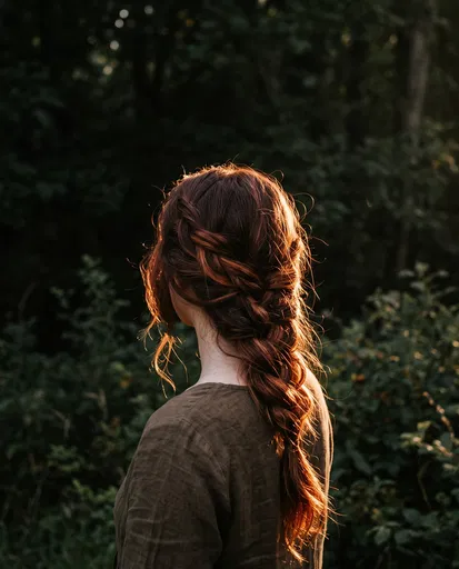 Woman With Braided Auburn Hair Outdoors