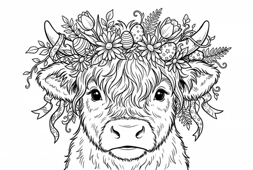 Highland Calf Easter Coloring Page