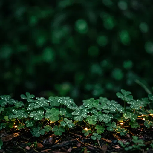 Dewy Shamrocks With Warm Fairy Lights Background
