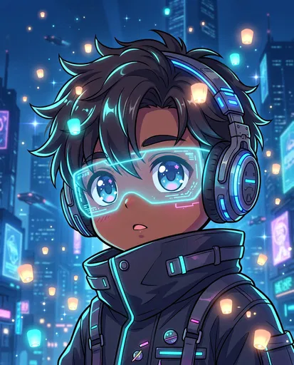 Cyberpunk Chibi Boy With Glowing Visor