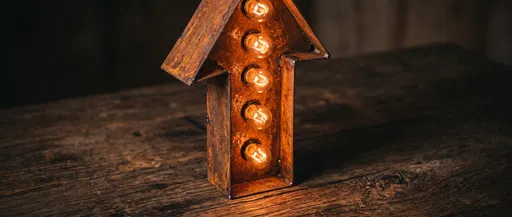 Rustic Illuminated Marquee Upward Arrow on Wood