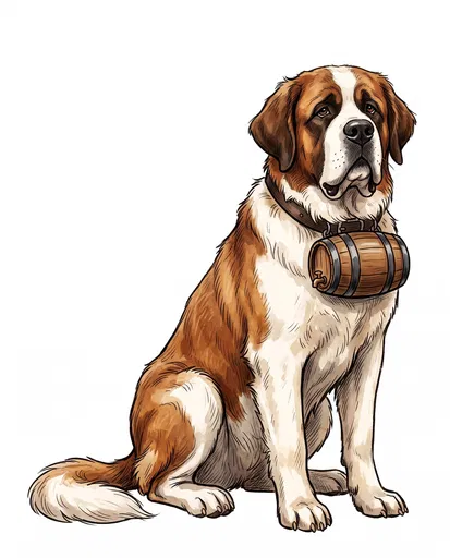 Saint Bernard Dog with Rescue Barrel Illustration