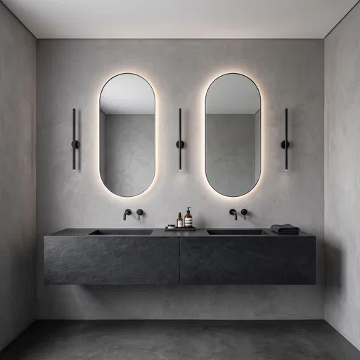 Minimalist Monochrome Bathroom With Double Vanity