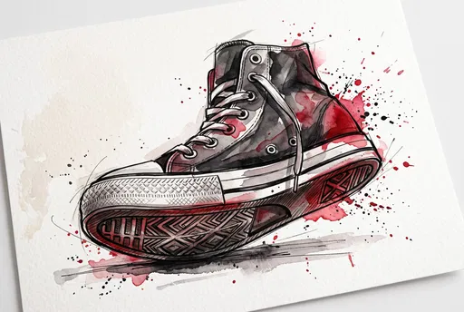 Watercolor Sketch of Black High Top Sneaker