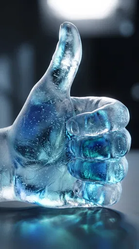 Frosted Blue Glass Hand Thumbs Up