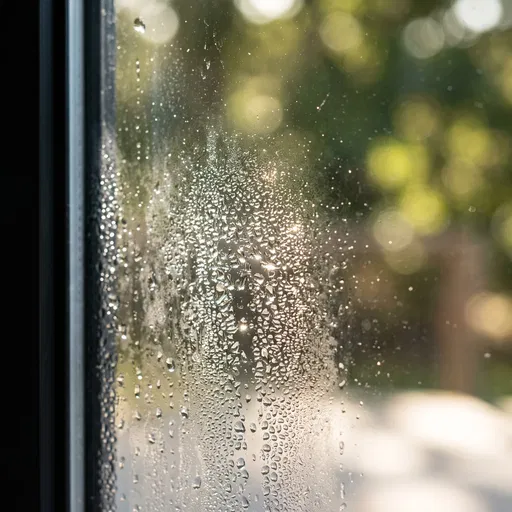 Sunlit Condensation Droplets on Window Glass