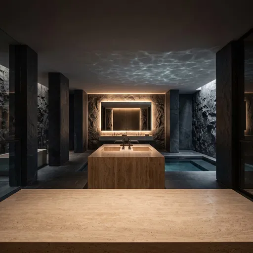 Luxury Dark Slate and Travertine Bathroom