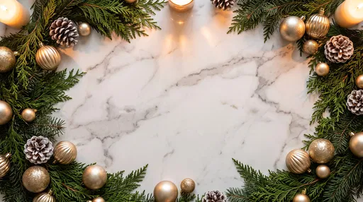 Christmas Garland Frame on White Marble