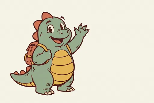 Cute Cartoon Dinosaur Wearing Backpack Waving