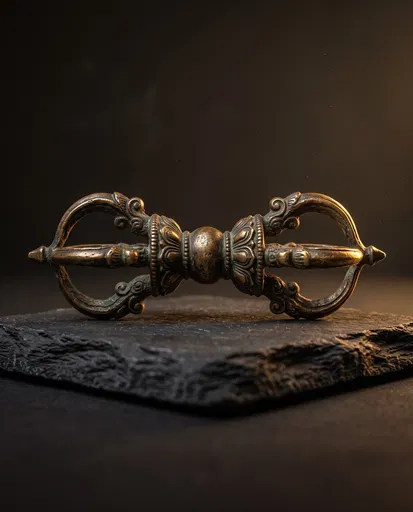 Antique Bronze Vajra on Slate Pedestal