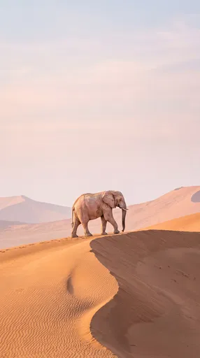 Desert Elephant Walking on Sand Dune
