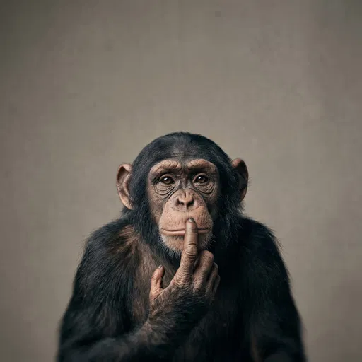 Thoughtful Chimpanzee Studio Portrait With Copy Space
