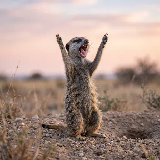 Meerkat Stretching and Yawning at Dawn