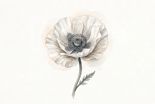 White Poppy Botanical Watercolor Illustration
