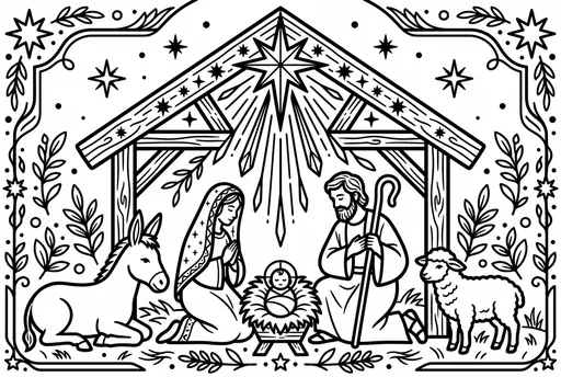 Nativity Scene Christmas Coloring Page