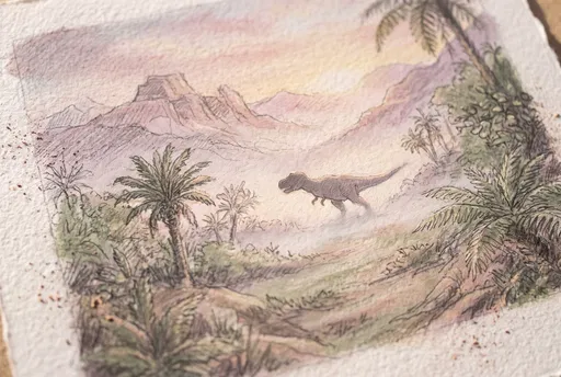 Pastel T-Rex Prehistoric Valley Drawing