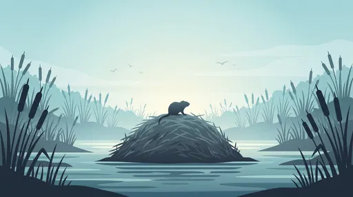 Muskrat on Wetland Lodge Vector Illustration