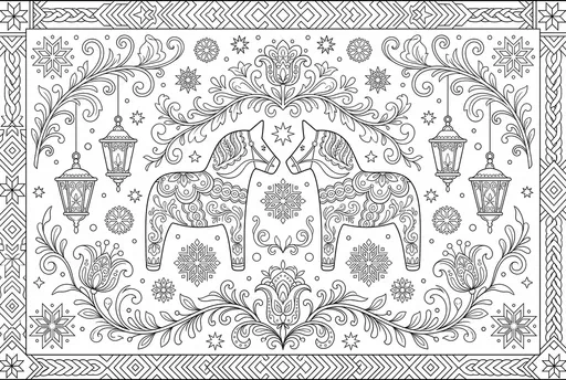 Scandinavian Folk Art Horse Coloring Page