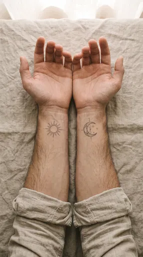 Minimalist Sun and Moon Wrist Tattoos