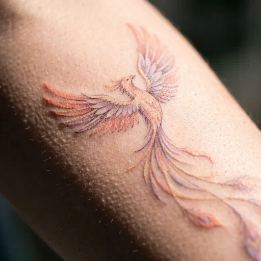 Macro Pastel Phoenix Forearm Tattoo