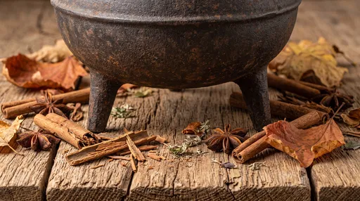 Rustic Cast Iron Cauldron with Autumn Spices