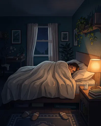 Person Peeking From Under Quilt at Night
