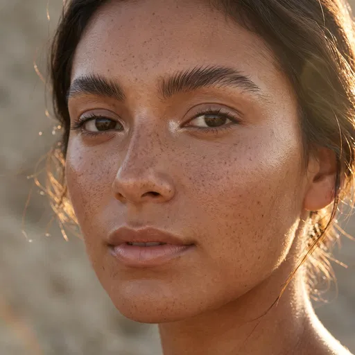 Close-up Portrait of Freckled Woman in Sunlight