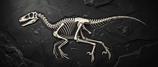 Velociraptor Fossil Skeleton in Dark Rock