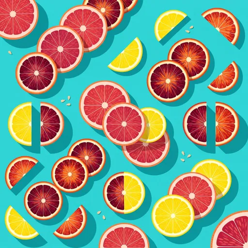 Colorful Citrus Slices Flat Lay Illustration