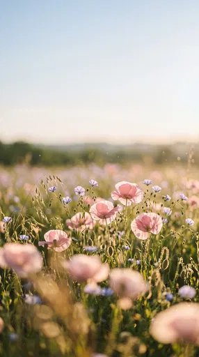 Sunlit Meadow with Pink Poppies