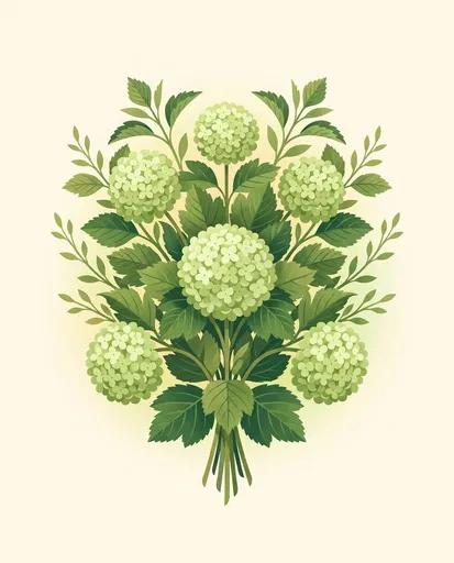 Symmetrical Green Viburnum Bouquet Illustration