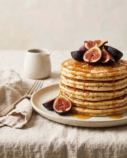 Pancake Stack with Fresh Figs and Syrup