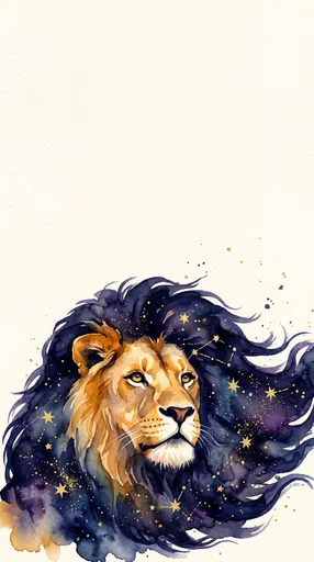 Watercolor Leo Lion With Starry Galaxy Mane