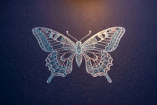 Metallic Silver and Cyan Butterfly Drawing