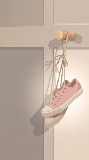 Pink Retro Sneakers Hanging on Peg