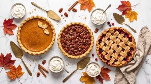 Thanksgiving Pies Flat Lay on Marble
