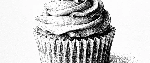 Stippled Black Ink Cupcake Drawing
