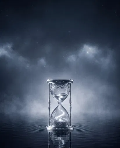 Ornate Glowing Hourglass on Dark Water