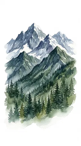 Watercolor Pine Mountain Range Illustration