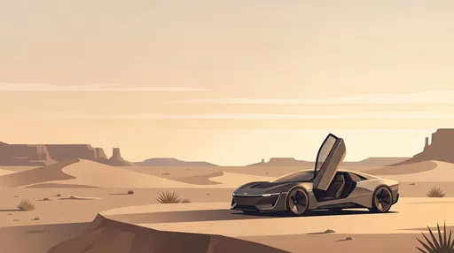 Futuristic Coupe With Open Door in Desert