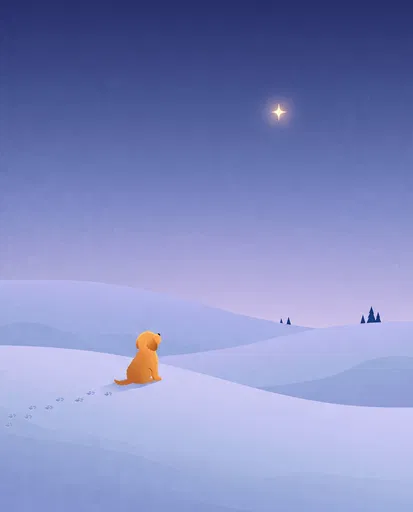 Golden Puppy Looking at Evening Star