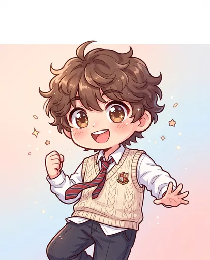 Enthusiastic Chibi Anime Student Boy Portrait